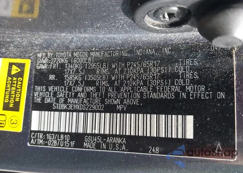 2013 Toyota Highlander Se V6 from USA, damaged, VIN 5TDBK3EHXDS229002